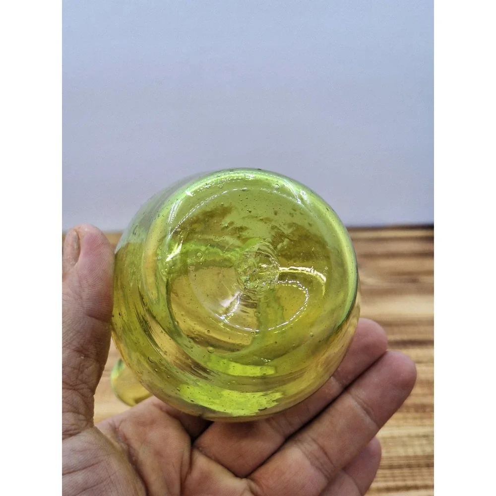 Hand Blown at Jamestown Virginia‎ Green Bubble Glass Pitcher 3
